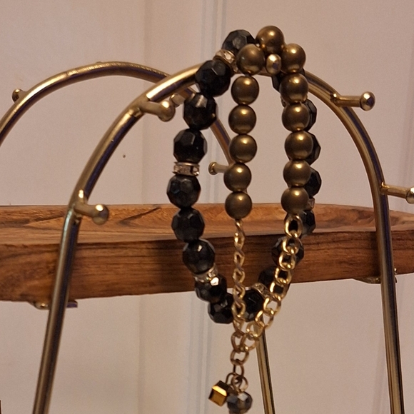 Jewelry Display Stand Wood Gold Metal Organizer Hanging Hooks Necklace Holder - Picture 6 of 10